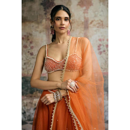 Saanjh by Lea Sahana Orange Hand Embroidered Blouse
