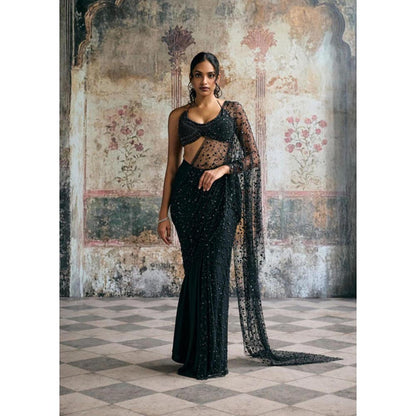 Saanjh by Lea Aliara Black Satin Pearl Embellished Stitched Blouse
