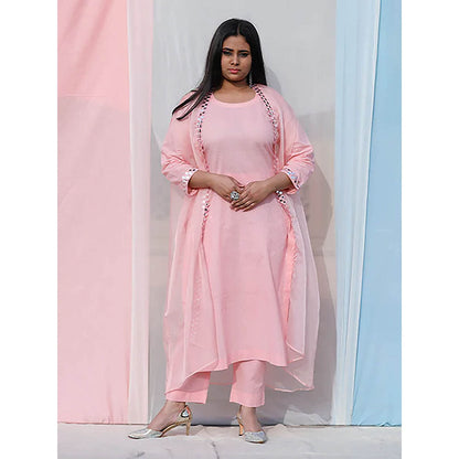 Saatvikei Cape Suit - Baby Pink Kurta with Pant and Cape Dupatta (Set of 3)