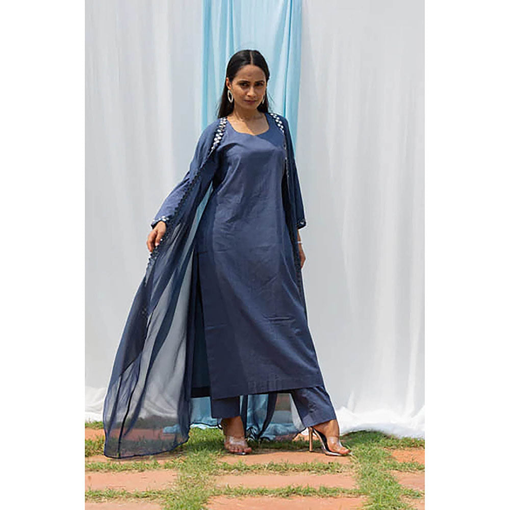 Saatvikei Cape Suit - Dark Grey Kurta with Pant and Cape Dupatta (Set of 3)