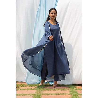 Saatvikei Cape Suit - Dark Grey Kurta with Pant and Cape Dupatta (Set of 3)