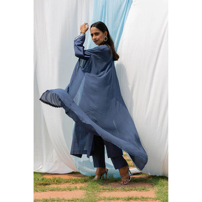 Saatvikei Cape Suit - Dark Grey Kurta with Pant and Cape Dupatta (Set of 3)