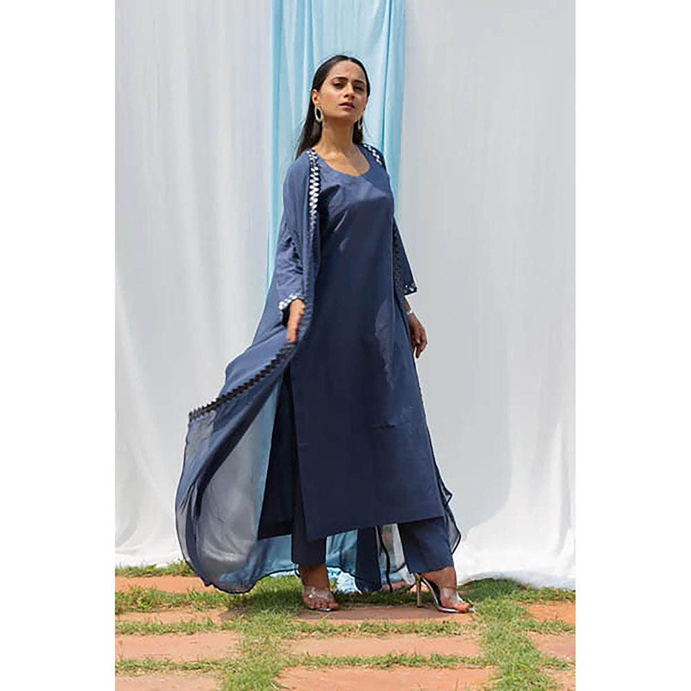 Saatvikei Cape Suit - Dark Grey Kurta with Pant and Cape Dupatta (Set of 3)