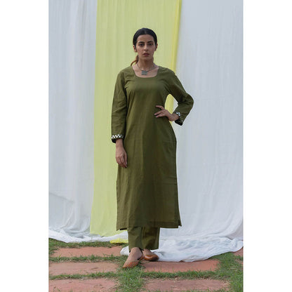 Saatvikei Cape Suit - Olive Green Kurta with Pant and Cape Dupatta (Set of 3)