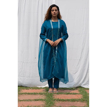 Saatvikei Cape Suit - Turquoise Kurta with Pant and Cape Dupatta (Set of 3)