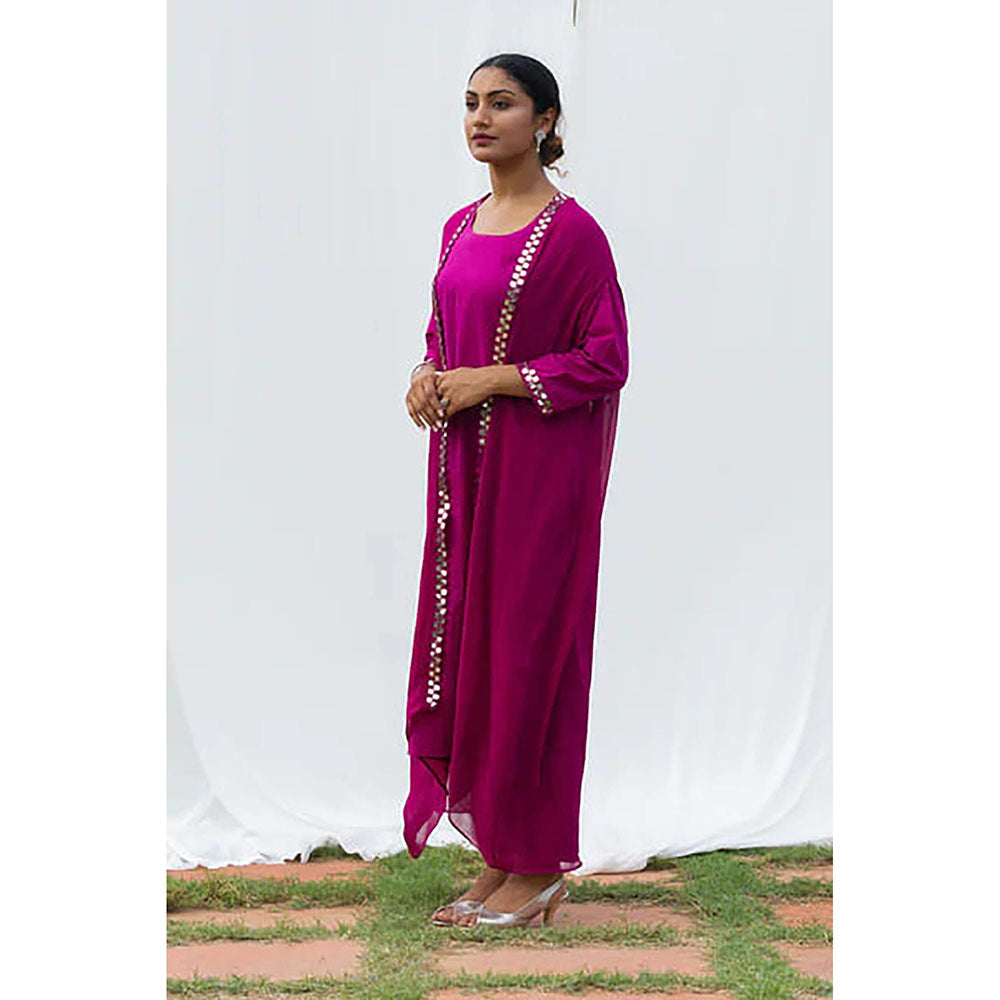 Saatvikei Cape Suit - Wine Kurta with Pant and Cape Dupatta (Set of 3)