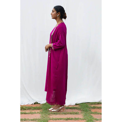 Saatvikei Cape Suit - Wine Kurta with Pant and Cape Dupatta (Set of 3)