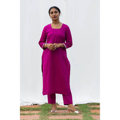 Saatvikei Cape Suit - Wine Kurta with Pant and Cape Dupatta (Set of 3)