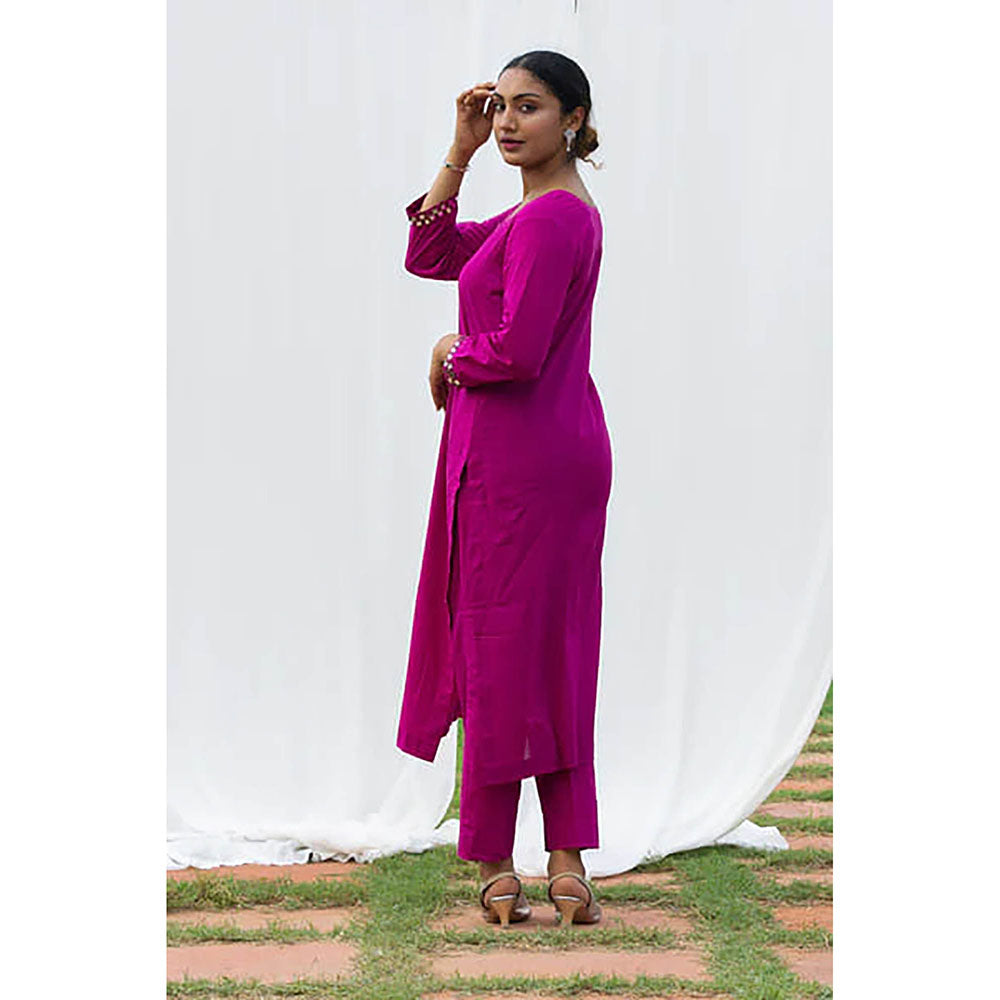 Saatvikei Cape Suit - Wine Kurta with Pant and Cape Dupatta (Set of 3)