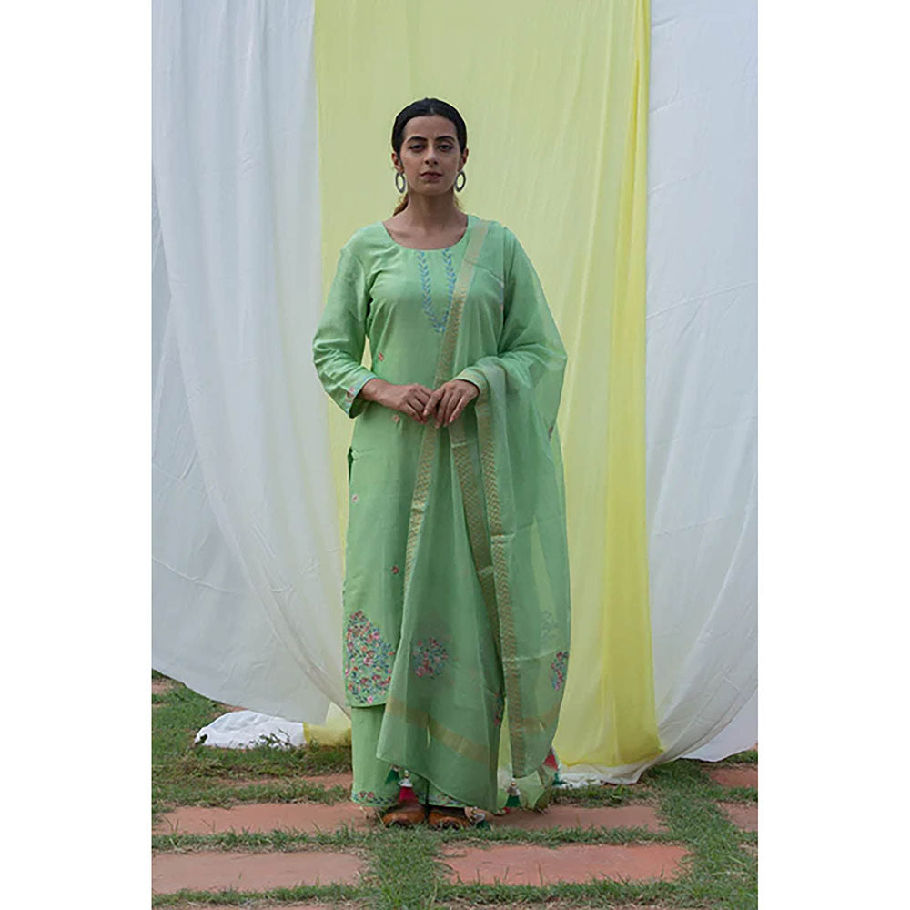 Saatvikei Chidiya - Green Kurta with Palazzo and Dupatta (Set of 3)