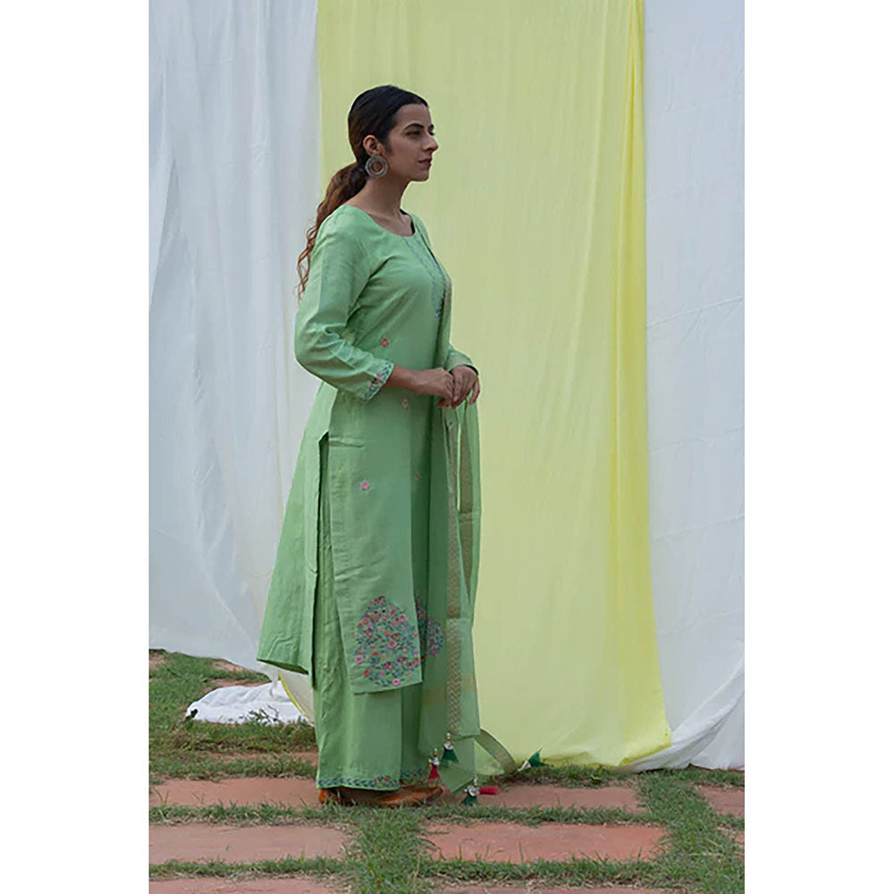 Saatvikei Chidiya - Green Kurta with Palazzo and Dupatta (Set of 3)