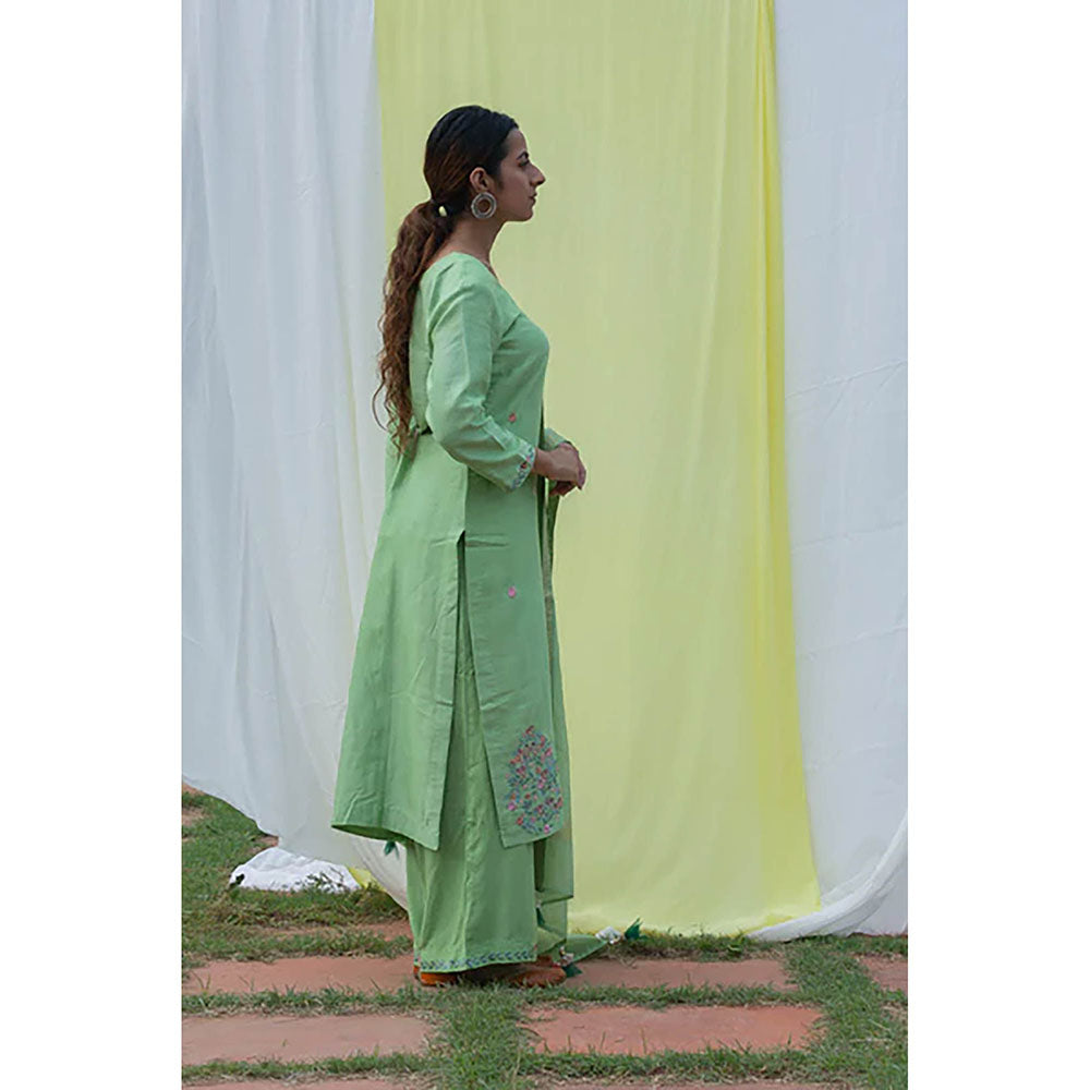 Saatvikei Chidiya - Green Kurta with Palazzo and Dupatta (Set of 3)
