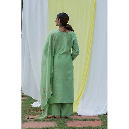 Saatvikei Chidiya - Green Kurta with Palazzo and Dupatta (Set of 3)