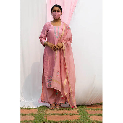 Saatvikei Chidiya - Onion Pink Kurta with Palazzo and Dupatta (Set of 3)