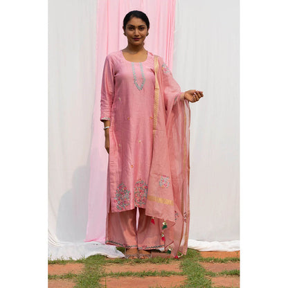 Saatvikei Chidiya - Onion Pink Kurta with Palazzo and Dupatta (Set of 3)
