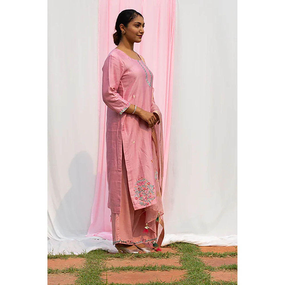 Saatvikei Chidiya - Onion Pink Kurta with Palazzo and Dupatta (Set of 3)