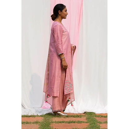 Saatvikei Chidiya - Onion Pink Kurta with Palazzo and Dupatta (Set of 3)