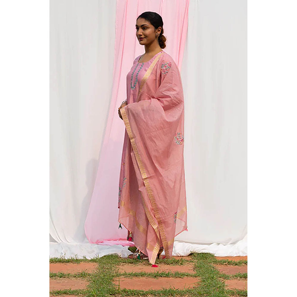 Saatvikei Chidiya - Onion Pink Kurta with Palazzo and Dupatta (Set of 3)