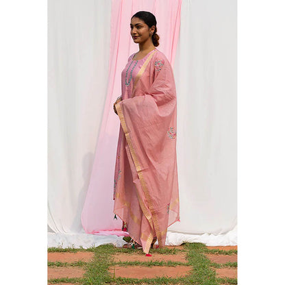 Saatvikei Chidiya - Onion Pink Kurta with Palazzo and Dupatta (Set of 3)