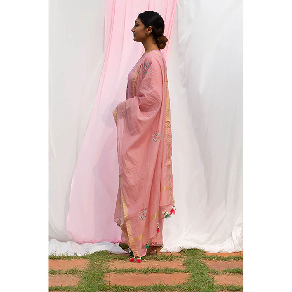 Saatvikei Chidiya - Onion Pink Kurta with Palazzo and Dupatta (Set of 3)