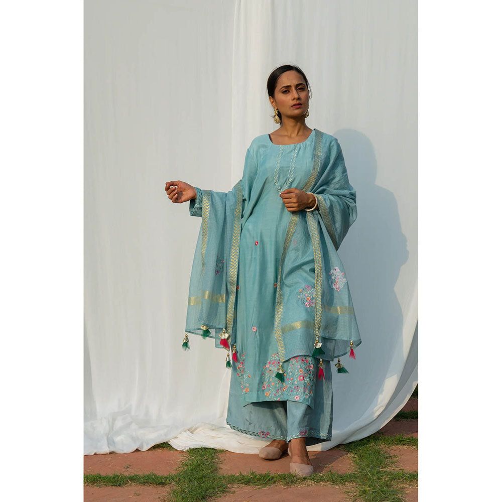 Saatvikei Chidiya - Powder Blue Kurta with Palazzo and Dupatta (Set of 3)