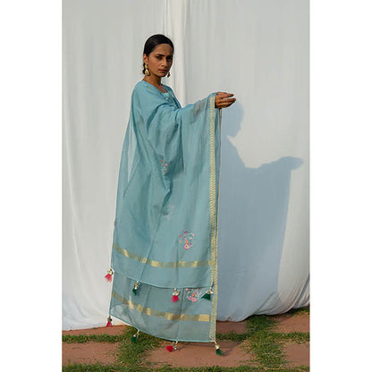 Saatvikei Chidiya - Powder Blue Kurta with Palazzo and Dupatta (Set of 3)