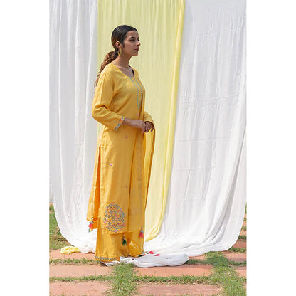 Saatvikei Chidiya - Yellow Kurta with Palazzo and Dupatta (Set of 3)