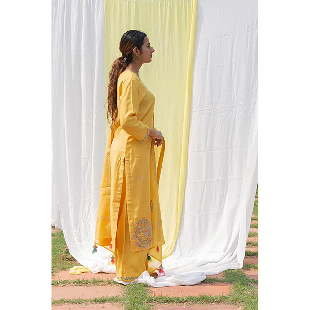 Saatvikei Chidiya - Yellow Kurta with Palazzo and Dupatta (Set of 3)