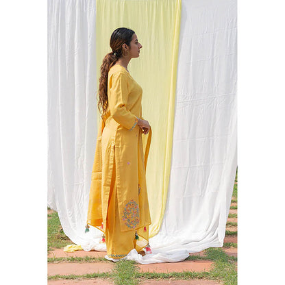 Saatvikei Chidiya - Yellow Kurta with Palazzo and Dupatta (Set of 3)