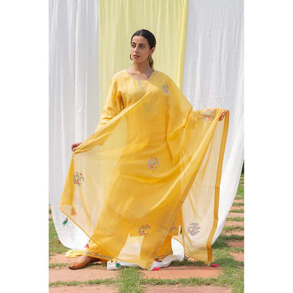 Saatvikei Chidiya - Yellow Kurta with Palazzo and Dupatta (Set of 3)