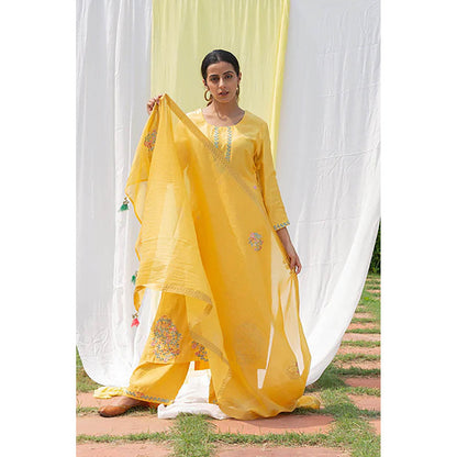 Saatvikei Chidiya - Yellow Kurta with Palazzo and Dupatta (Set of 3)