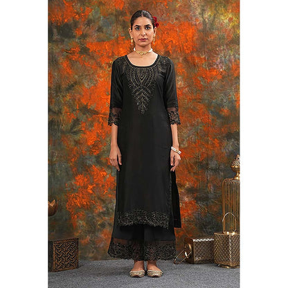 Saatvikei Harshita - Black Kurta with Palazzo and Dupatta (Set of 3)