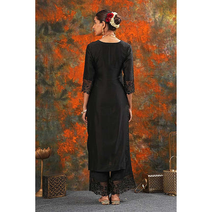 Saatvikei Harshita - Black Kurta with Palazzo and Dupatta (Set of 3)