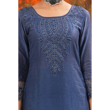 Saatvikei Harshita - Midnight Blue Kurta with Palazzo and Dupatta (Set of 3)