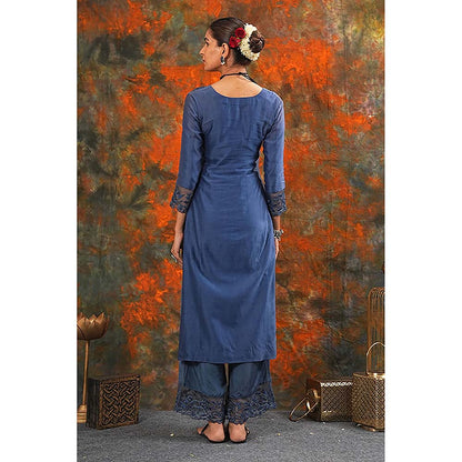 Saatvikei Harshita - Midnight Blue Kurta with Palazzo and Dupatta (Set of 3)