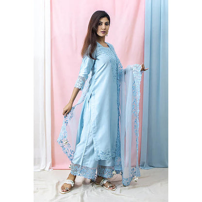 Saatvikei Harshita - Sky Blue Kurta with Palazzo and Dupatta (Set of 3)