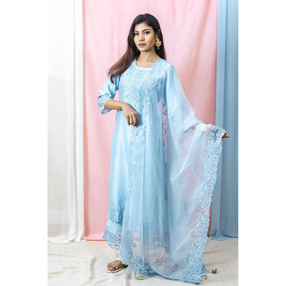 Saatvikei Harshita - Sky Blue Kurta with Palazzo and Dupatta (Set of 3)