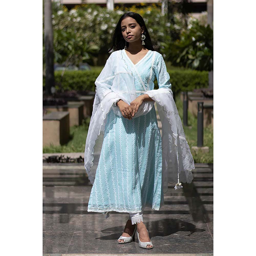 Saatvikei Kesar - Blue Kurta with Pant and Dupatta (Set of 3)