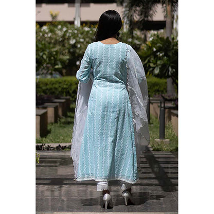 Saatvikei Kesar - Blue Kurta with Pant and Dupatta (Set of 3)