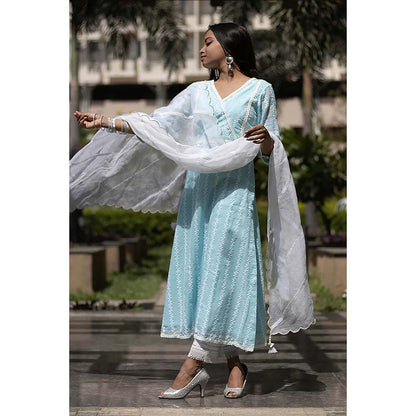 Saatvikei Kesar - Blue Kurta with Pant and Dupatta (Set of 3)