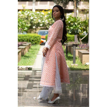 Saatvikei Kesar - Peach Kurta with Pant and Dupatta (Set of 3)