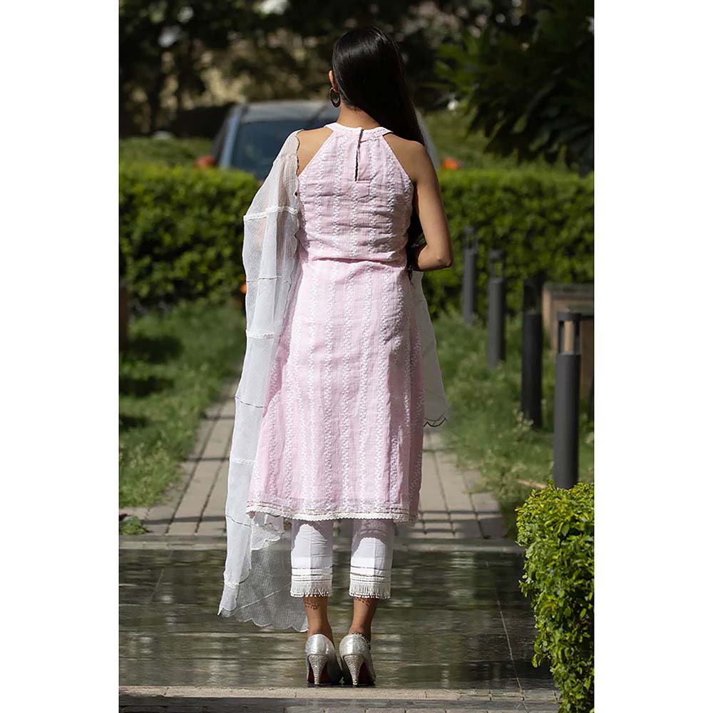 Saatvikei Kesar - Pink Sleeveless Kurta with Pant and Dupatta (Set of 3)