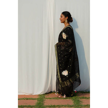 Saatvikei Lotus - Black Kurta with Pant and Dupatta (Set of 3)