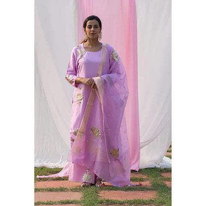 Saatvikei Lotus - Mauve Kurta with Pant and Dupatta (Set of 3)