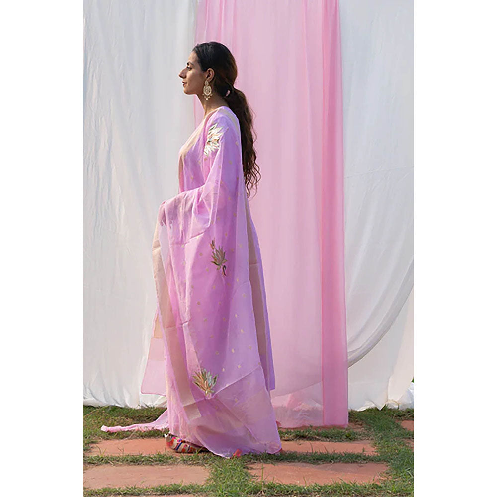 Saatvikei Lotus - Mauve Kurta with Pant and Dupatta (Set of 3)