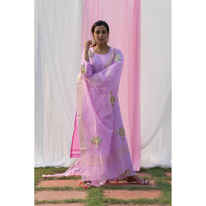 Saatvikei Lotus - Mauve Kurta with Pant and Dupatta (Set of 3)