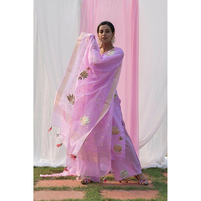 Saatvikei Lotus - Mauve Kurta with Pant and Dupatta (Set of 3)