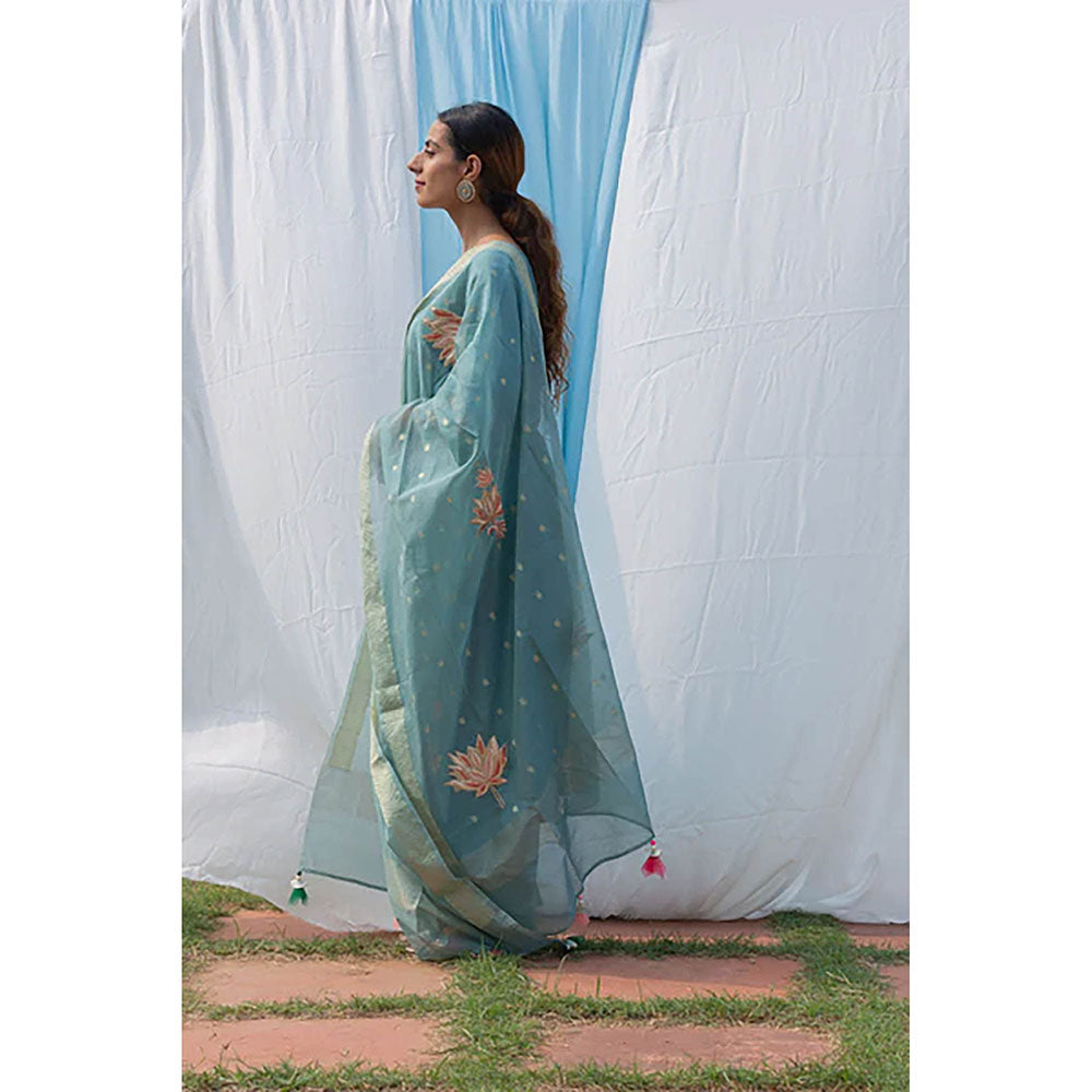 Saatvikei Lotus - Powder Blue Kurta with Pant and Dupatta (Set of 3)