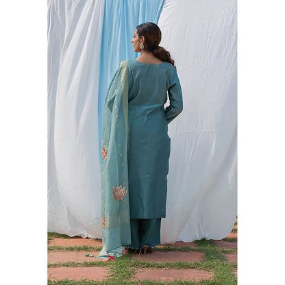 Saatvikei Lotus - Powder Blue Kurta with Pant and Dupatta (Set of 3)