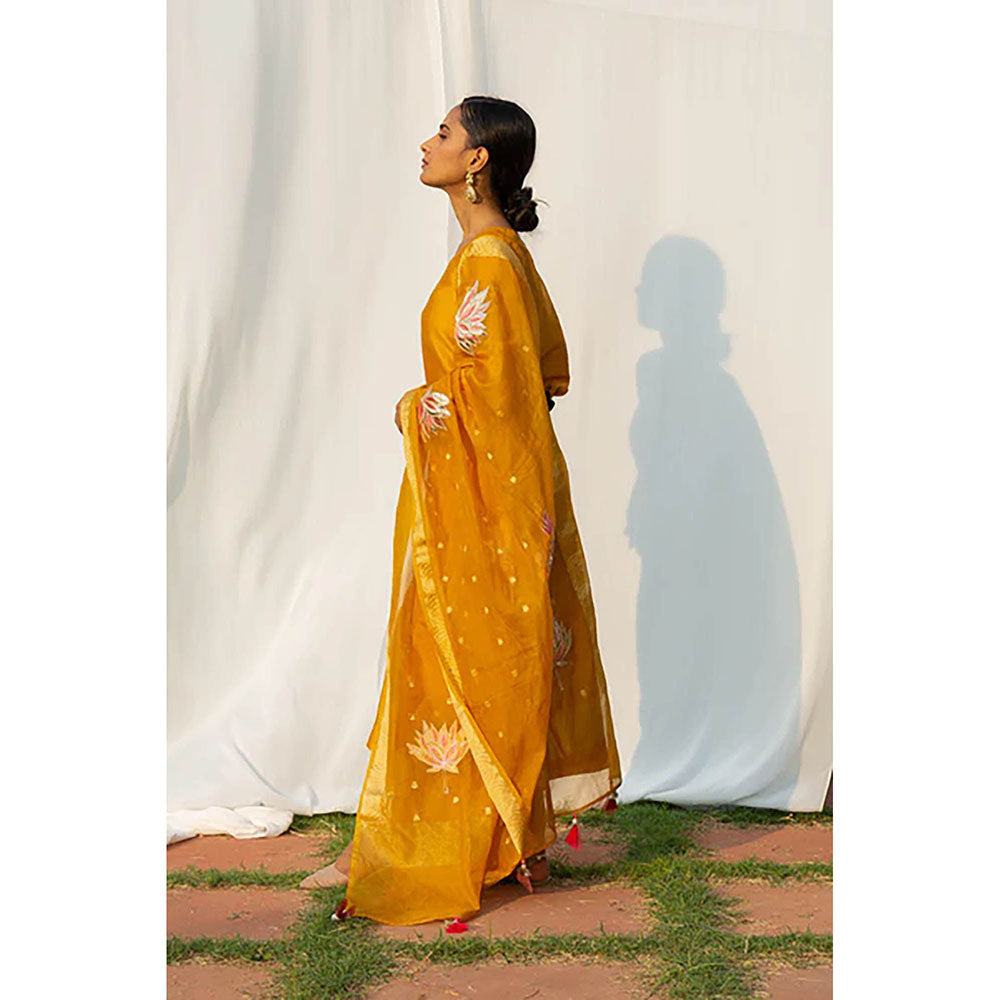 Saatvikei Lotus - Yellow Kurta with Pant and Dupatta (Set of 3)